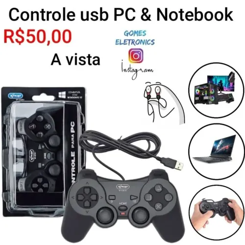 Controle USB para computador e Notebook - Controle para PC USB (Loja fisica)<br>