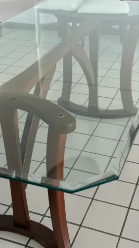 Mesa base Ipê com Tampo de Vidro 2,20 X 1,20