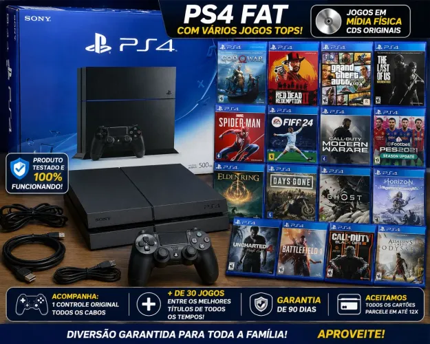 PS4 FAT vários jogos tops