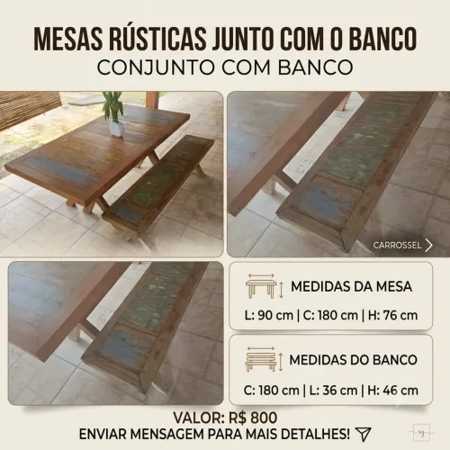 Mesa de madeira com banco