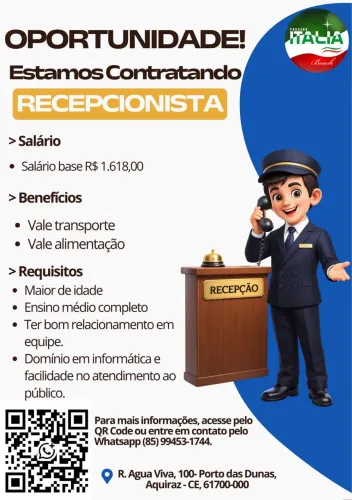 Recepcionista de pousada 12x36