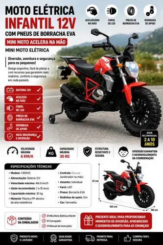 Moto elétrica infantil com pneus de borracha (lacrada na caixa)