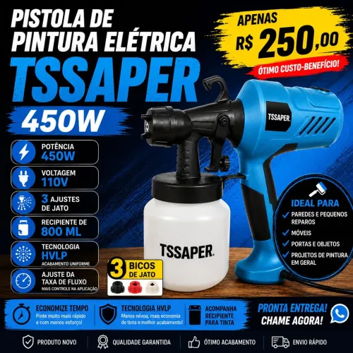 Pistola Elétrica Para Tinta com Bico de Metal e Compressor 450w