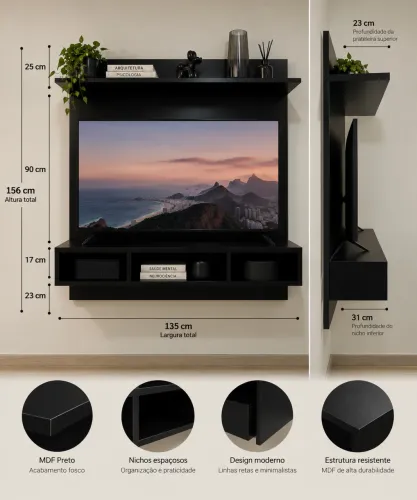 RACK TV MDF PRETO