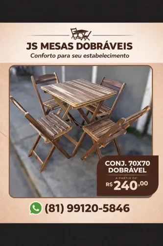 Conjunto de mesas 70x70 sem verniz
