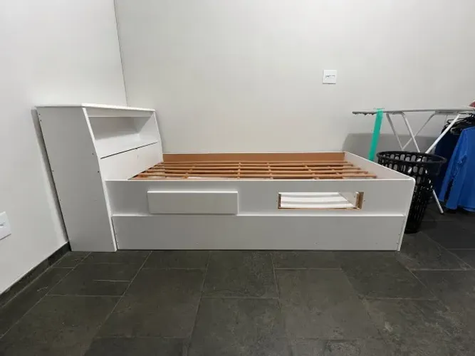 Cama solteiro bicama com baú e gaveta