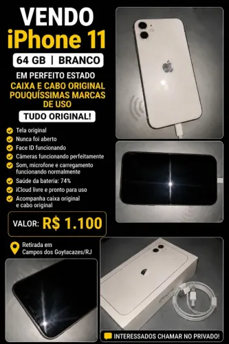 iPhone 11 branco 64gb excelente estado