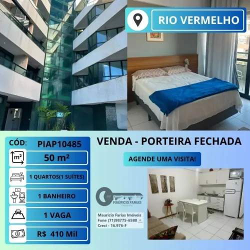 APARTAMENTO 1 QUARTO om 50m² NO RIO VERMELHO - PORTEIRA FECHADA