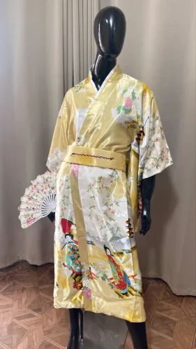 kimono longo amarelo estampado único