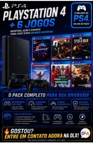 Ps4 slim com 2 controles e +6 jogos