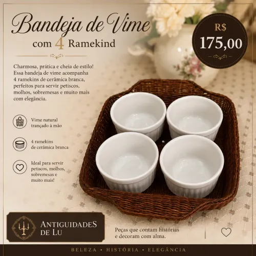 Bandeja em vime com ramekind