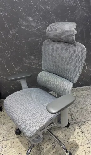 Cadeira ergonômica suporte lombar com apoio cinza
