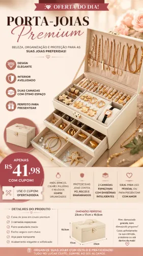 Porta-Joias Premium 2 Andares com Chave Organizador de Joias