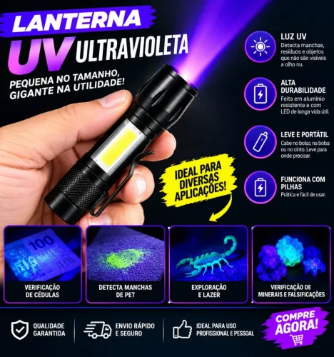 LANTERNA LEDS RECARREGÁVEL ULTRAVIOLETA YBF COM LUZ NEGRA PARA ESCORPIÕES!!!<br>