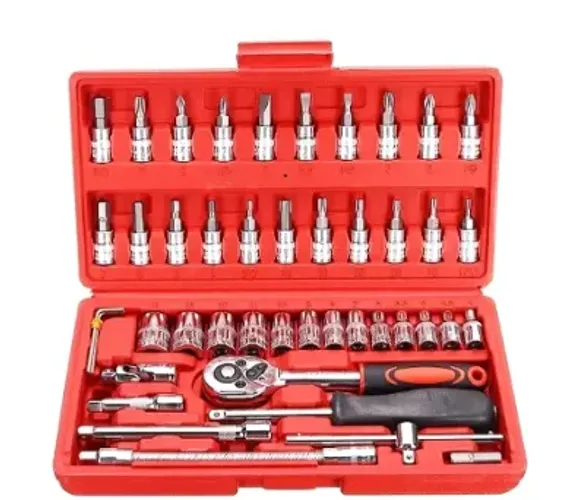 Kit Jogo De Chave Catraca Soquete 46 Peças Ferramenta Completo