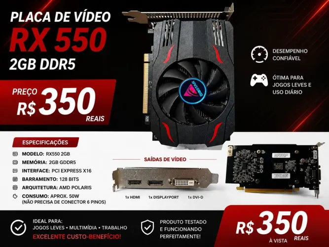 ? Placa de Vídeo RX 550 2GB GDDR5 - Excelente Estado! ?
