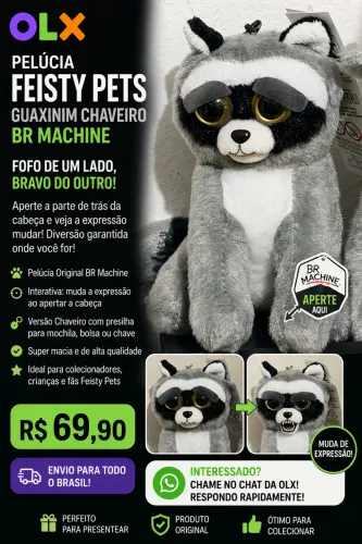 Pelúcia Feisty Pets Guaxinim Chaveiro - BR Machine | Original