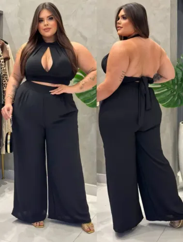 Conjunto Feminino Plus Size Preto Elegante - Novo