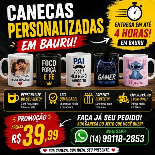 Caneca Personalizada R$39,99 | Presente Criativo | Bauru