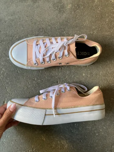 Tênis Feminino Plataforma Estilo All Star Salmão, Tamanho 37