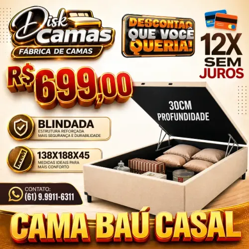 Cama Baú Casal Blindada - Conforto, Espaço e Qualidade Direto da Fábrica!