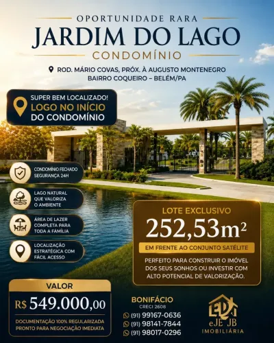 Lote, Jardim do Lago, Condomínio excelente, área: 252, nascente e no Inicio