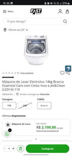 Máquina de Lavar Electrolux 14kg Branca Essential Care com Cesto Inox e Jet&Clean