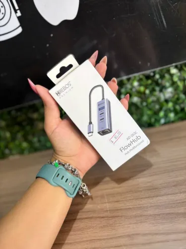 Hub Tipo C com USB, Tipo C e RJ45 - HREBOS PREMIUM