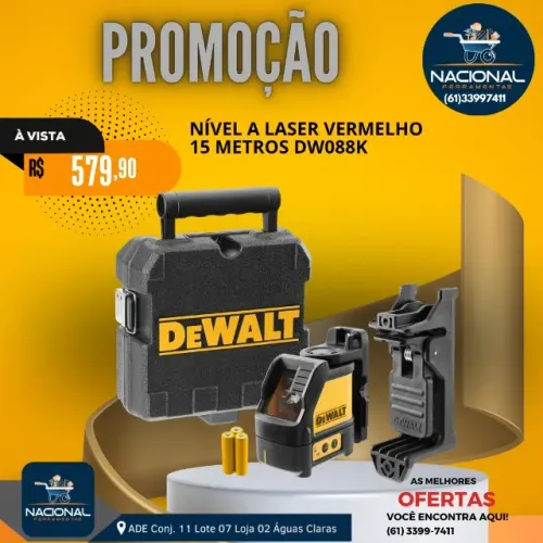 NÍVEL A LASER DEWALT DW088K VERMELHO ALCANCE DE 15 METROS