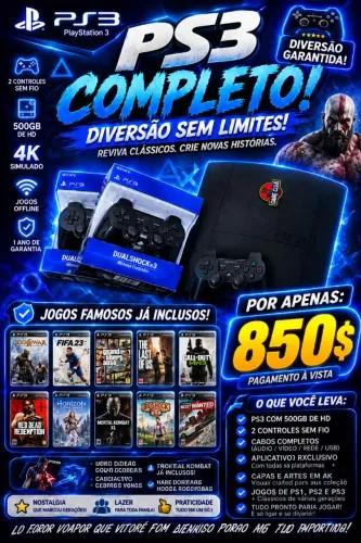 PS3 SUPER SLIM 260GB + 500GB + 2 CONTROLES + TODOS CABOS