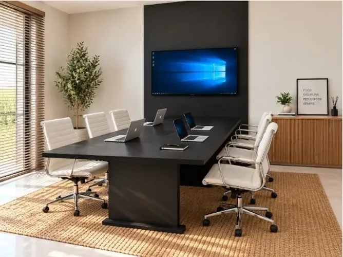 Mesa de Reunião Simply Black. Alto Padrão...4 tomadas: L220cm x P100cm x A74cm
