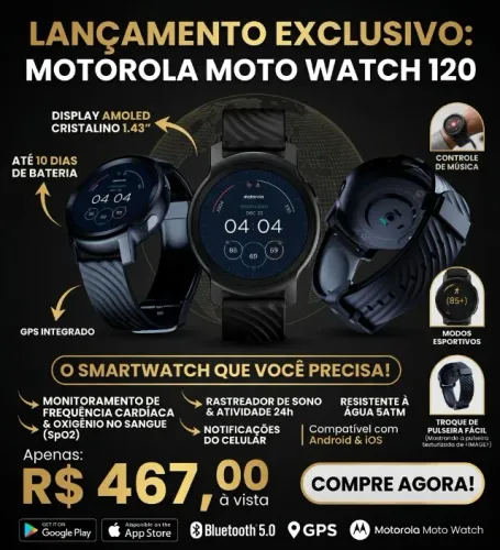 SMARTWATCH MOTOROLA MOTO WATCH 120 PROVA DAGUA PRATA