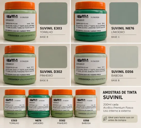 Amostras de Tinta Suvinil - Tomilho, Limoeiro, Pinheiro e Babosa