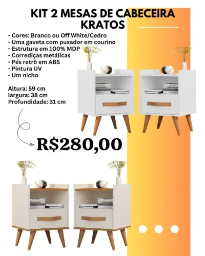 Kit 2 mesas de cabeceira (Pague na entrega)