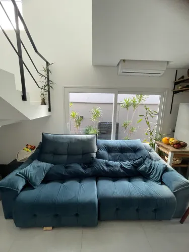 Sofá retrátil e reclinável 4 lugares azul