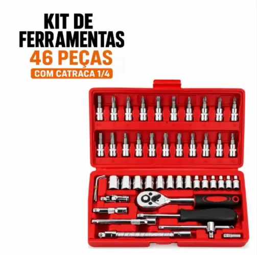Kit de Ferramentas 46 Peças com Catraca 1/4