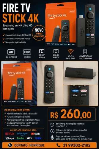 Amazon Fire TV Stick 4K Wi-Fi 6 com Alexa - Praticamente Novo