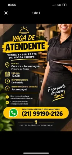 Vaga para atendente 