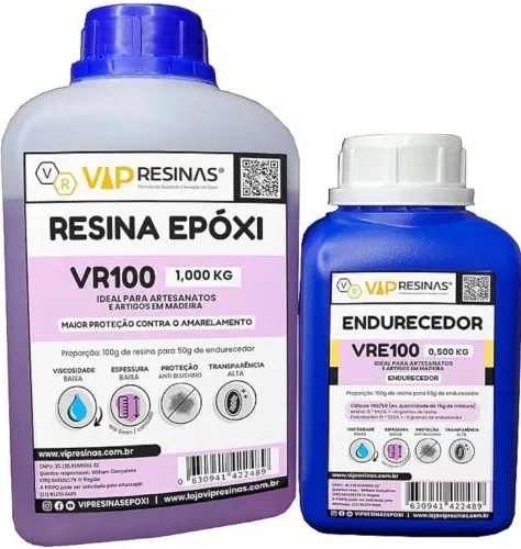 Resina Epóxi VR100 + Endurecedor VRE100, 1,5kg, Baixa Espessura e Viscosidade Vip Resinas