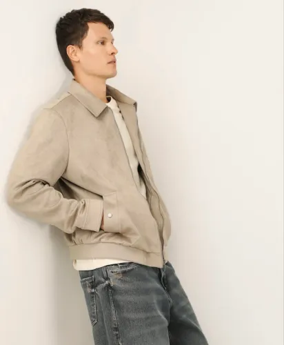 Jaqueta overshirt em suede bege M