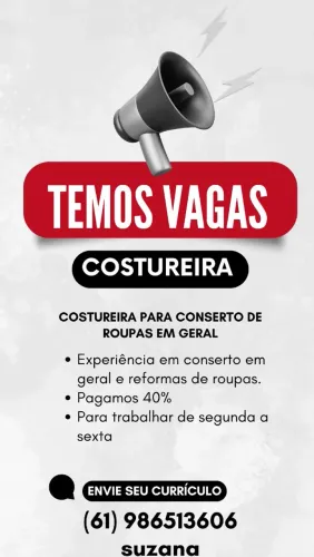 Vaga de costureira para o Gama-DF