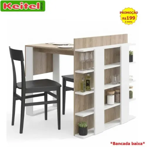 Bancada Mesa Baixa Smart Com Nichos Cor Aveiro / Branco