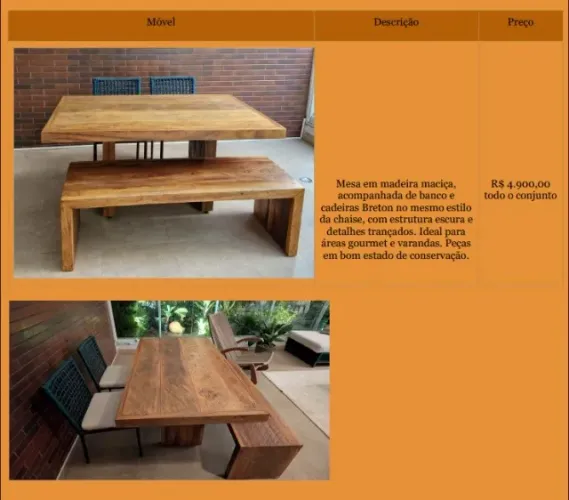 Mesa Varanda com bancão e duas cadeiras