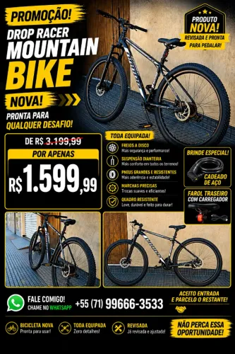 BIKE DROP RACE MOUNTAIN BIKE ARO 29 100% NOVA E EQUIPADA + BRINDES: PROMOÇÃO!
