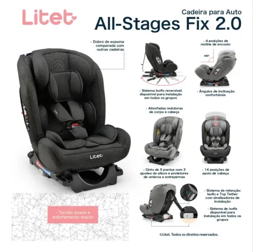 Cadeira De Carro All Stages 2.0 Isofix 0-36kgs Cinza Litet