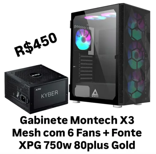 Gabinete Montech + 6 fans + Fonte xpg 750w