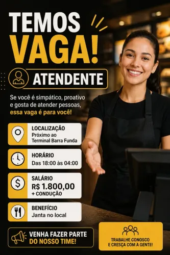 Vaga para atendente HAMBURGUERIA