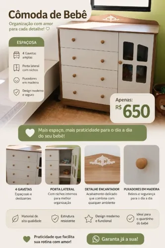 Cômoda Infantil Elô 1 Porta Com Janela E 4 Gavetas - Peroba