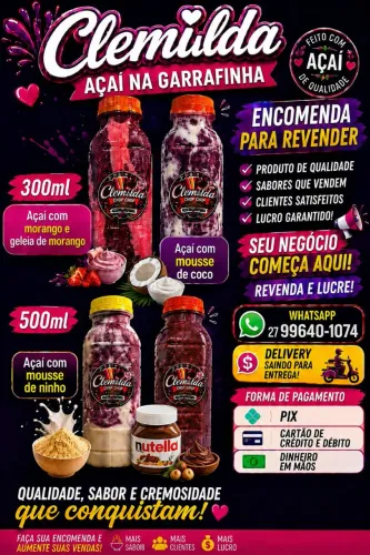 Açaí na garrafinha venha lucrar revendendo 