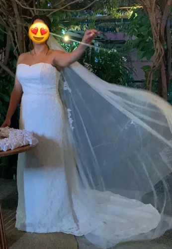 Vestido de noiva de renda Mari Lee tomara que caia